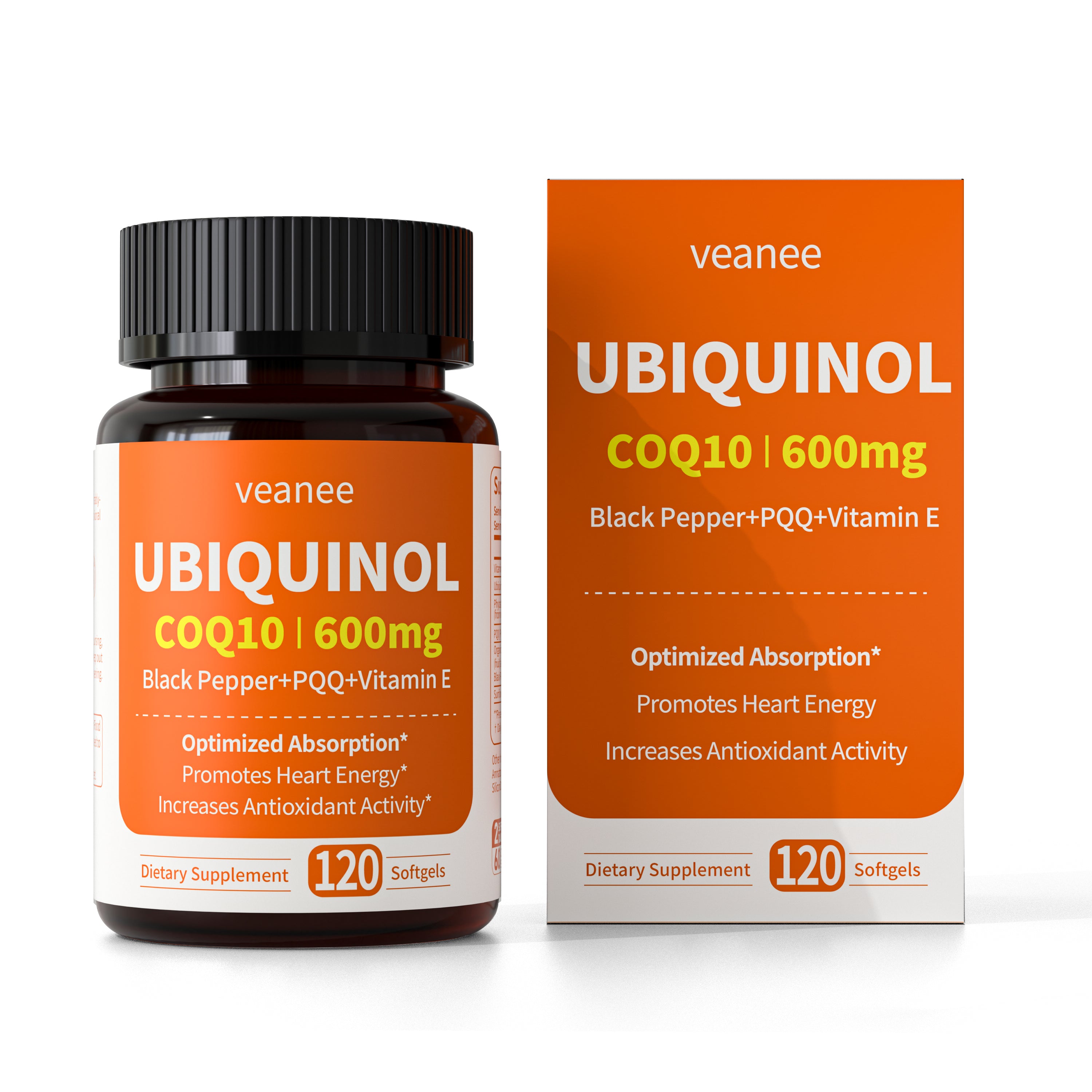 Veanee CoQ10 600mg Softgels,Ubiquinol Q10 Coenzyme Supplement,Coq 10 600mg Vitamins Maximum Absorption,Antioxidant Support for Heart Health & Energy 120 Count