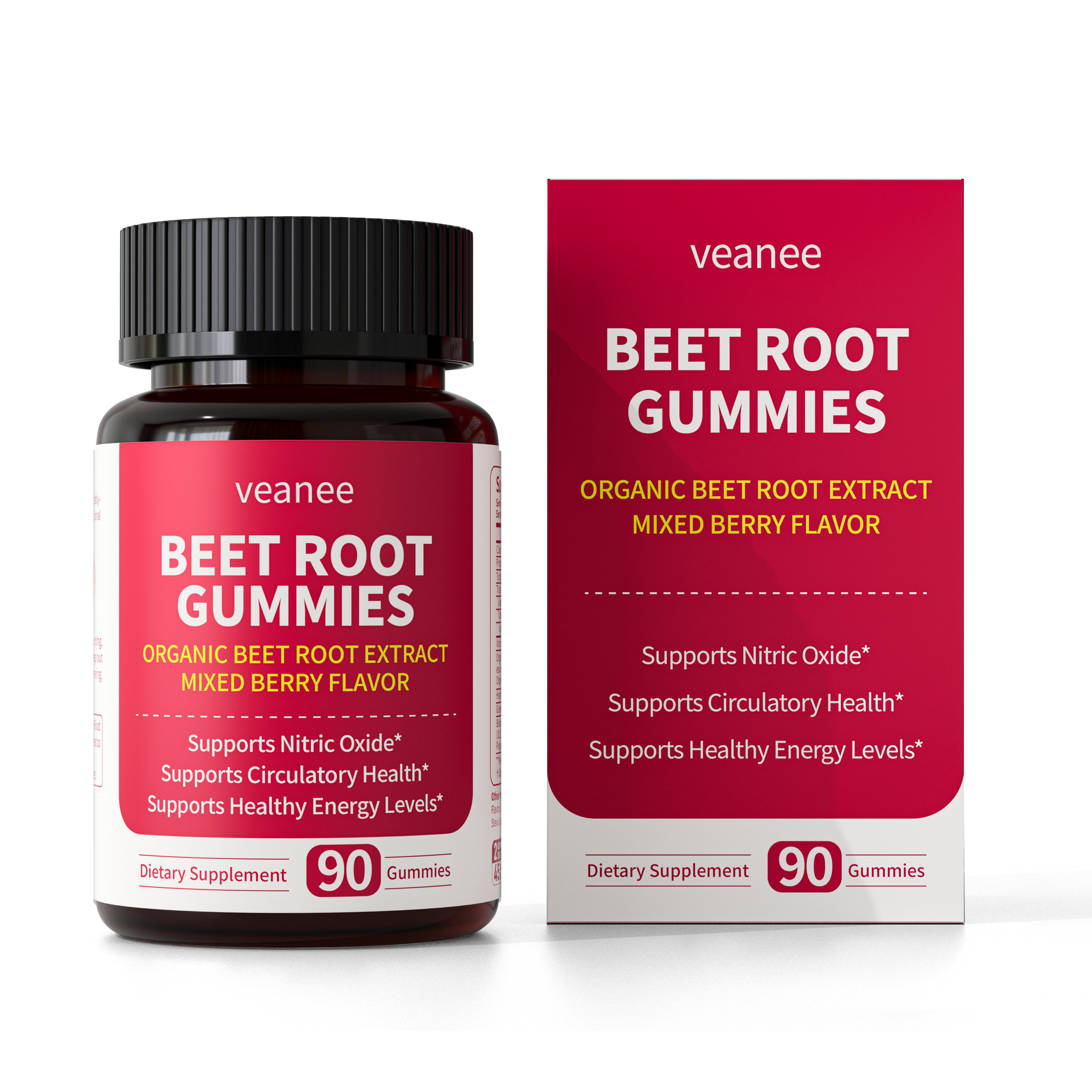 Veanee Beet Root Gummies – Beetroot Supplement with CoQ10, Grape Seed, Vitamin C, B12 & B3 – Nitric Oxide Gummies for Circulation Support – Beet Supplement for Energy & Immune Support – 90 Beets Chews